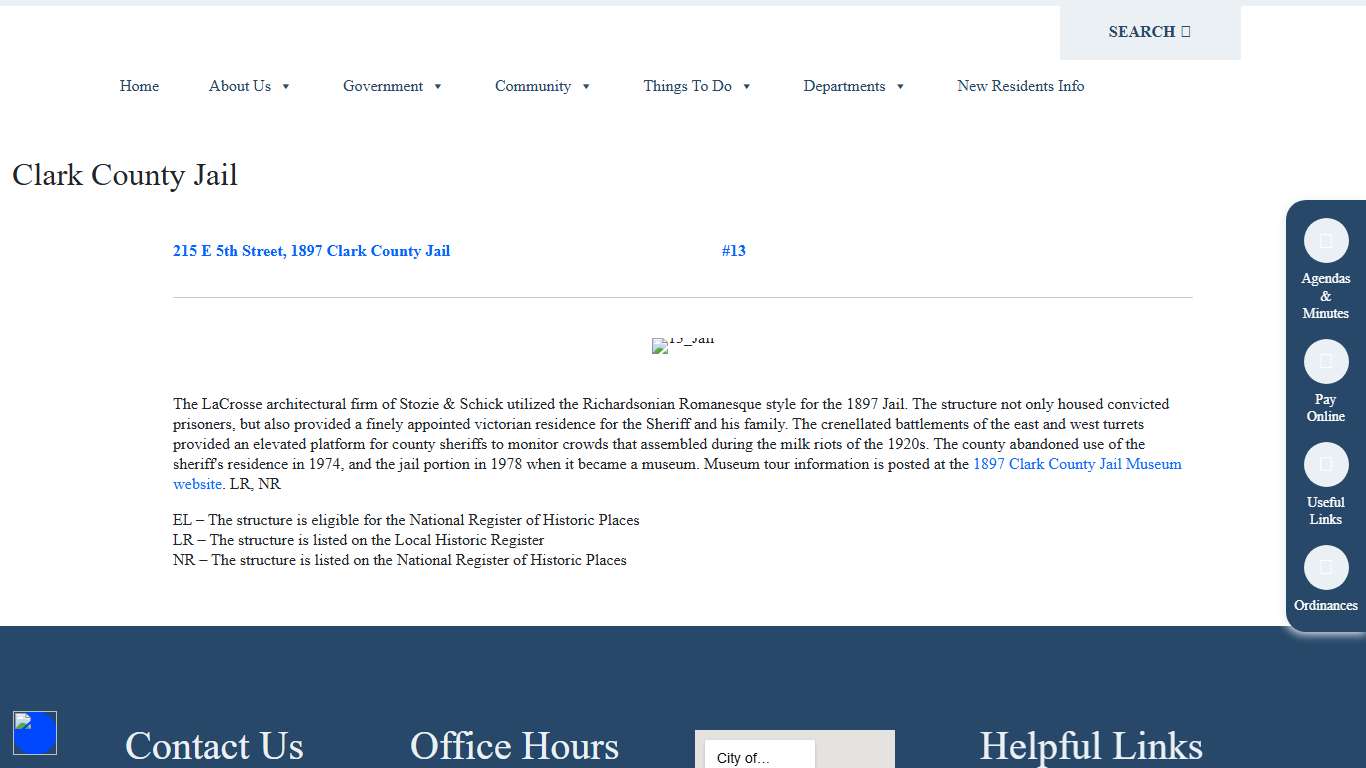 Clark County Jail – City of Neillsville, Clark County, Wisconsin